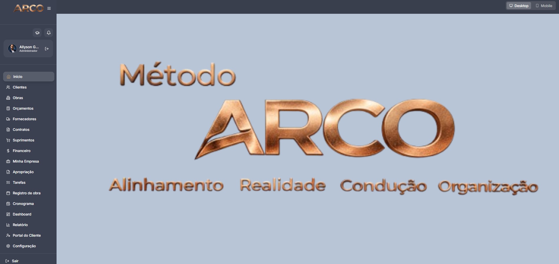 Tela do sistema ARCO — Clientes